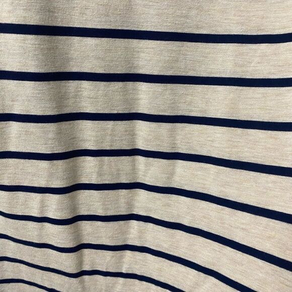 Chicos Beige Striped Ruffle Elbow-Sleeve Top Round Neck Rayon Blend 1 medium - Picture 6 of 12